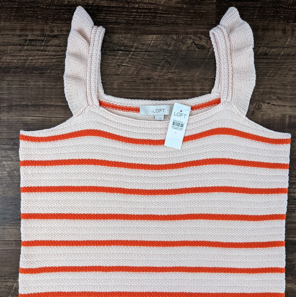 NWT Loft Pink Striped Ruffle Sweater Tank